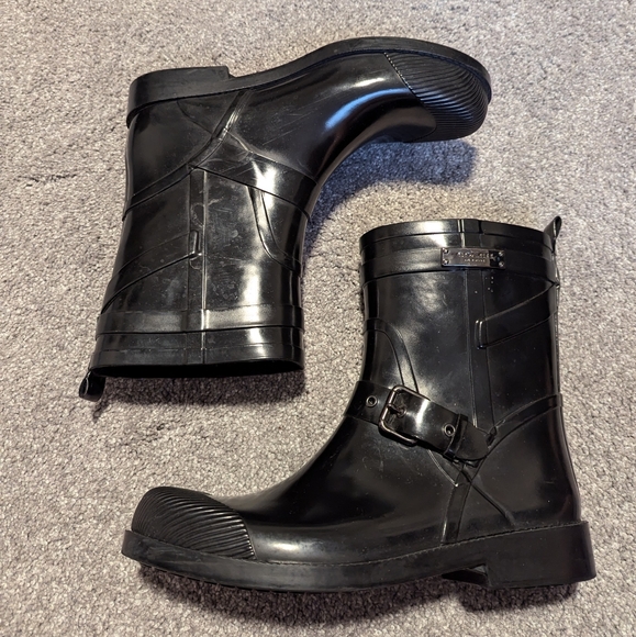 COACH Lester Shiny Rubber Rain Boots Size 9 - Picture 4 of 9